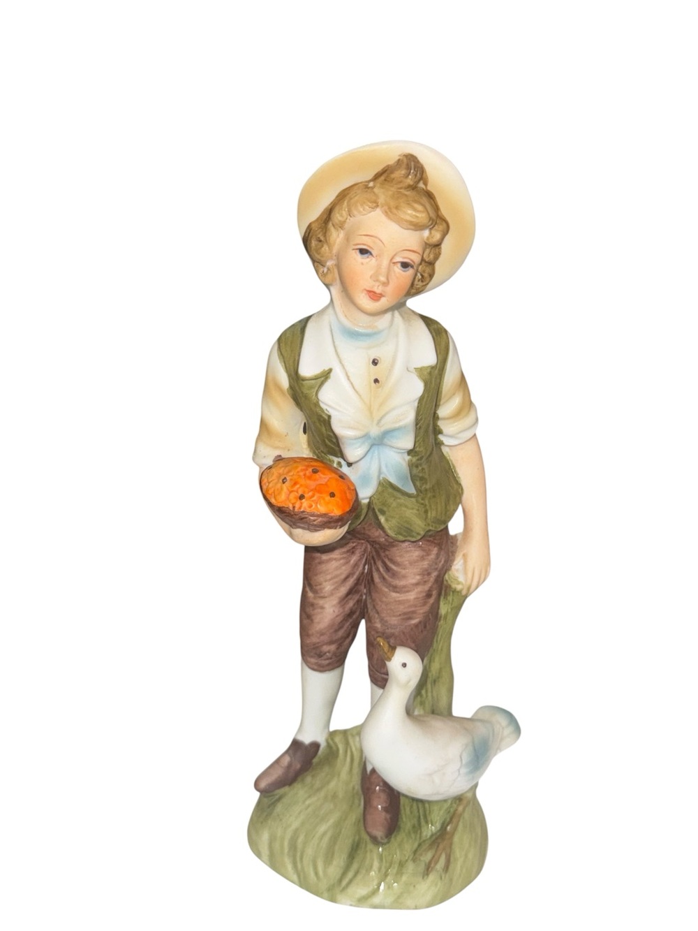 Vintage Lefton Boy With Goose Figurine #3869 Japan Hand Painted Porcelain